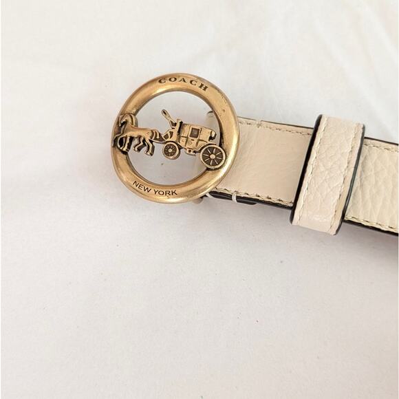 Coach Horse Carriage Belt Womens S F78181 Leather Logo Buckle Off-White